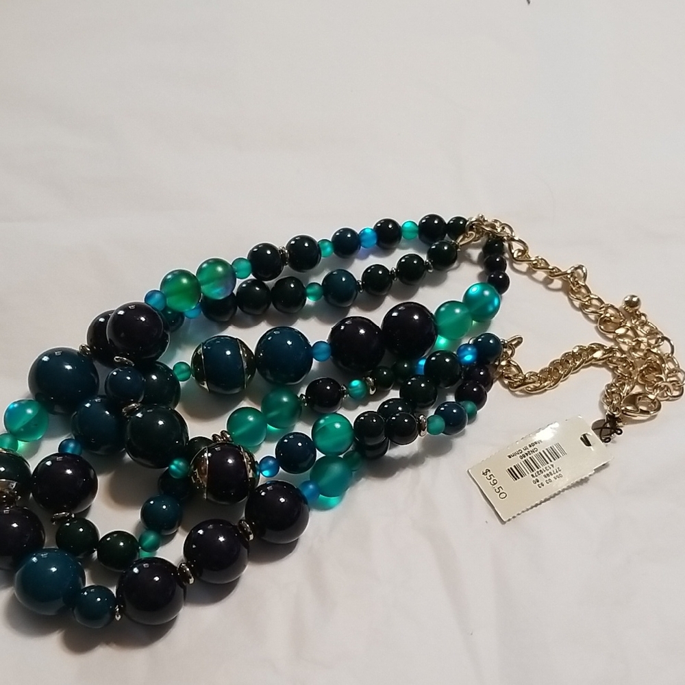 TALBOT'S Black And Blue green Bead Statement Necklace NWT #55